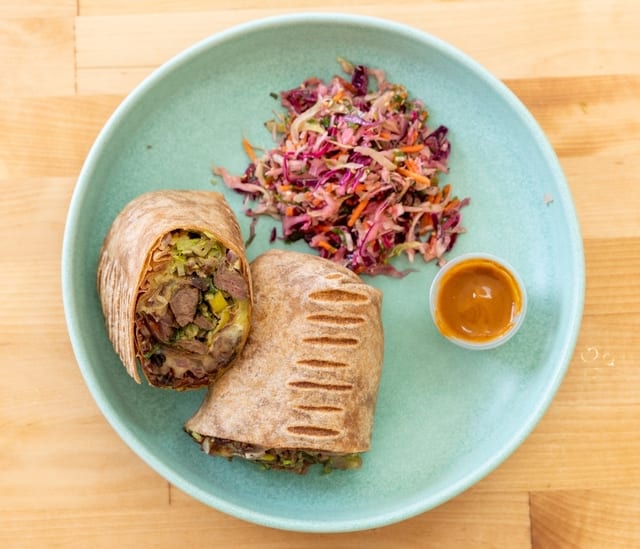 Grass Fed Steak Burrito.